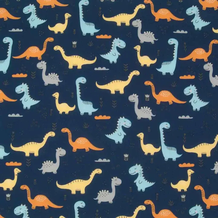 Thumbnail: cute blue dinosaurs design with repeating dinosaurs, one of the design options for the sustainable climbing chalk bucket