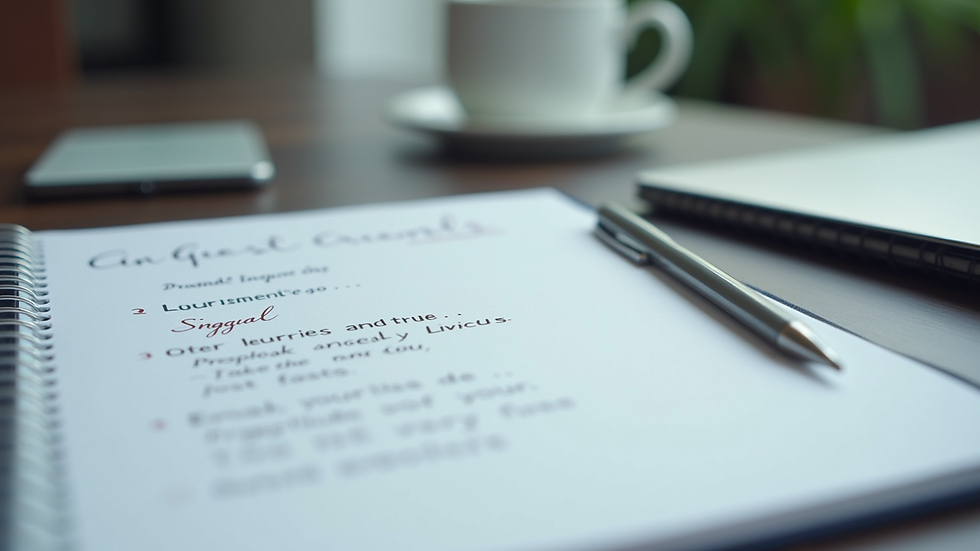 Close-up view of a notebook with health notes and a pen