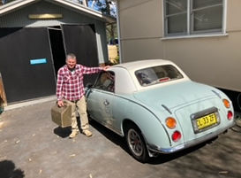 Tony Peri & Accordion, Reedworks Accordion Repairs, with his Figaro classic car