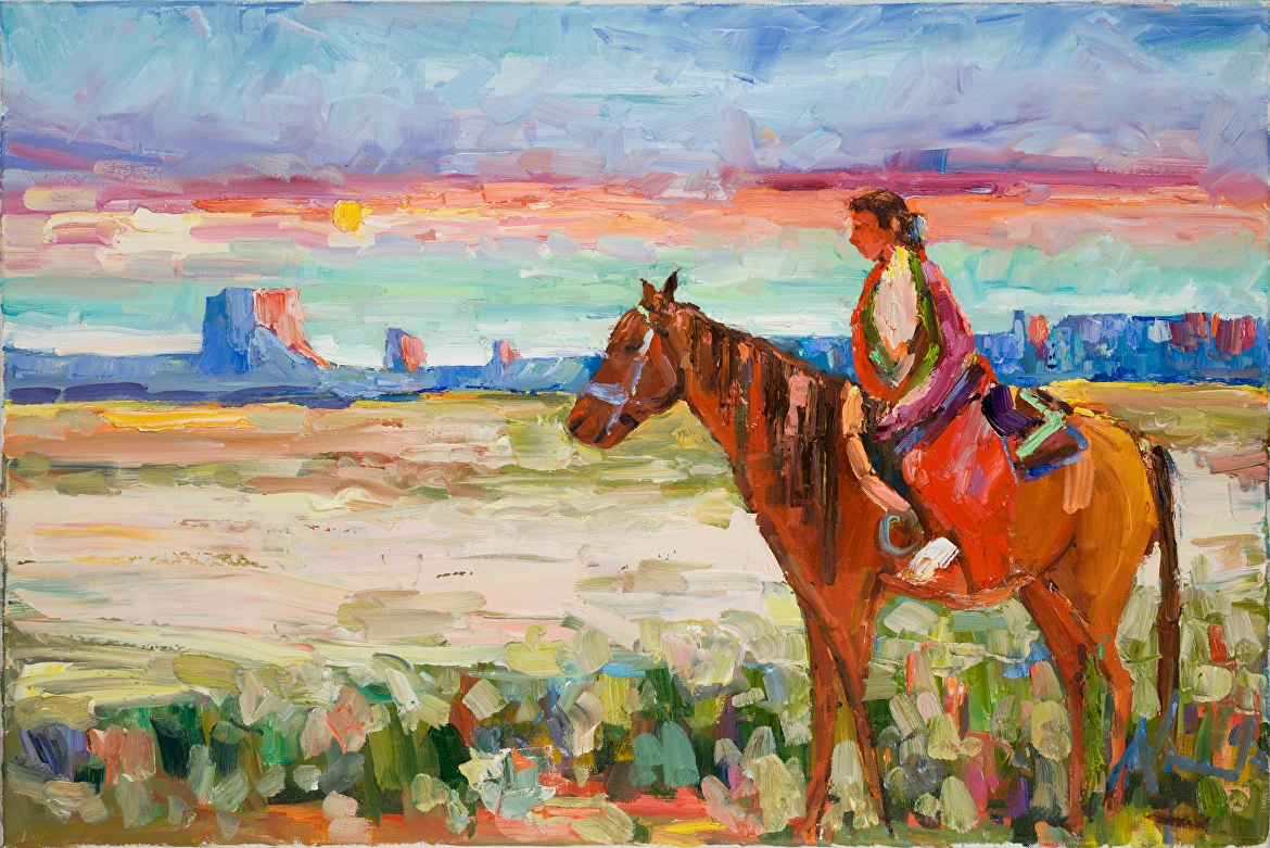 Dawn Normali man on horseback painting