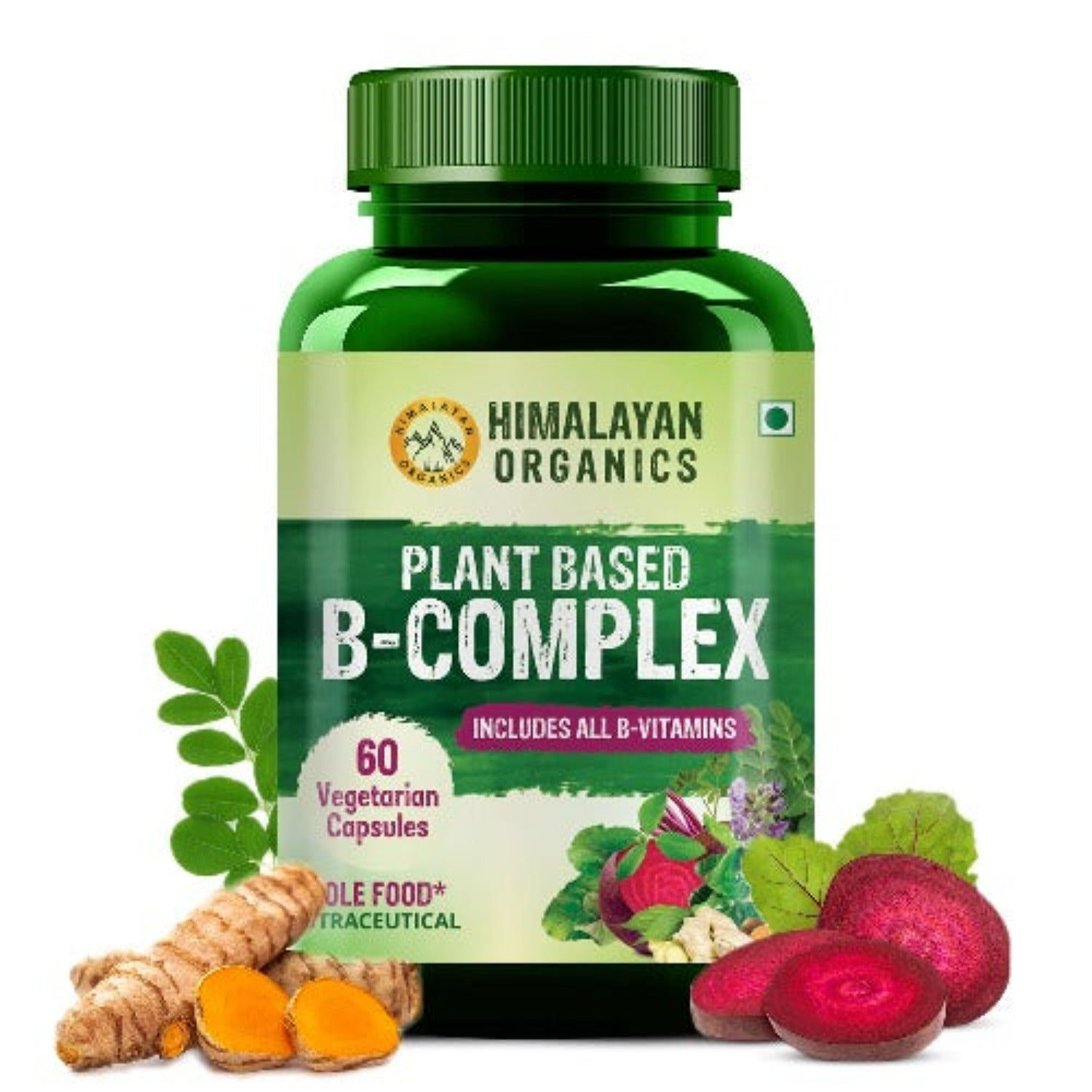 Himalayan Organics Plant Based B Complex Vitamins B12,B1,B3,B2,B9 - 60 Vegetaria