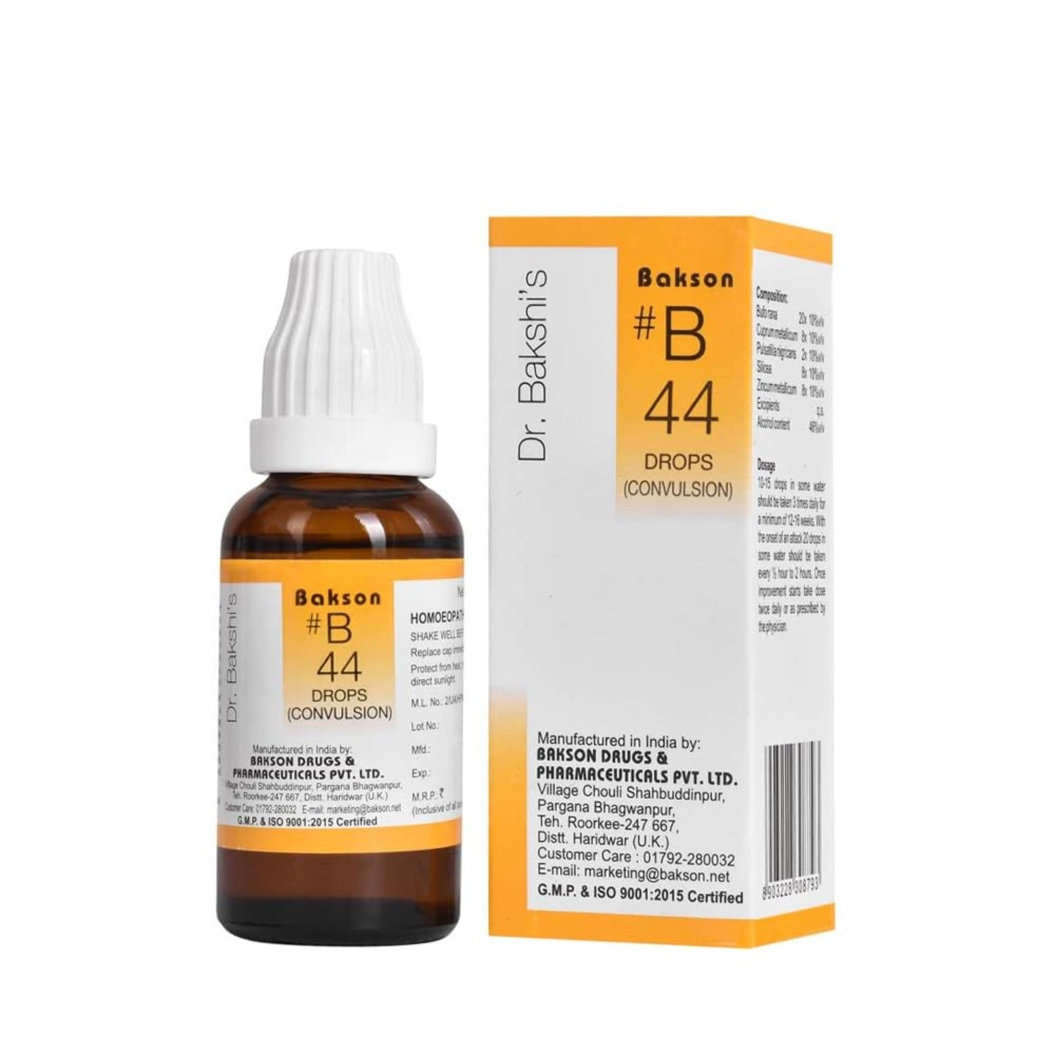 Bakson's B44 (B-44) Convulsion For Epilepsy,Cramps & Convulsions Drops 30ml