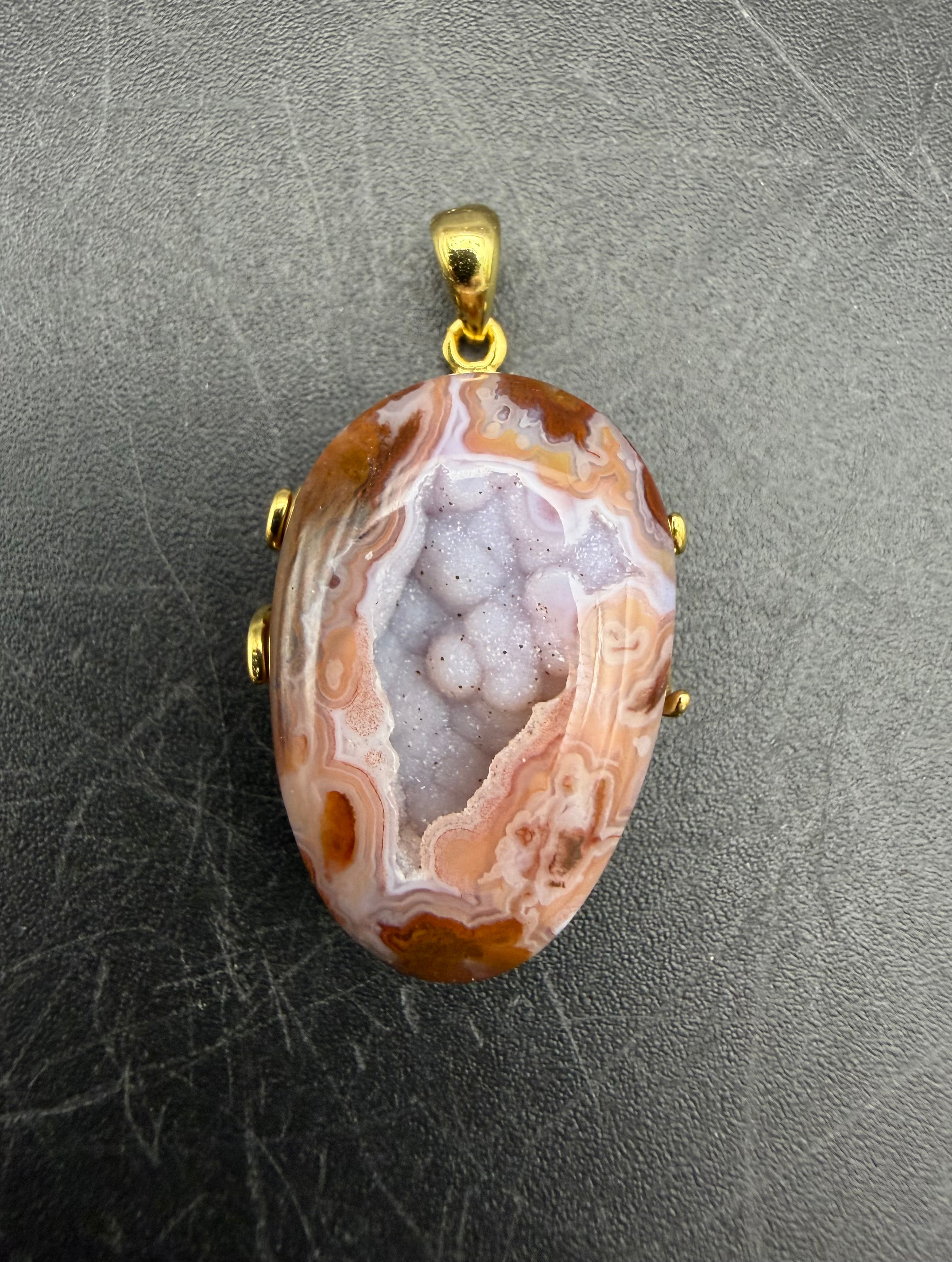 Arizona Agate Cabochon with Gold Plated Sterling Silver Chain
