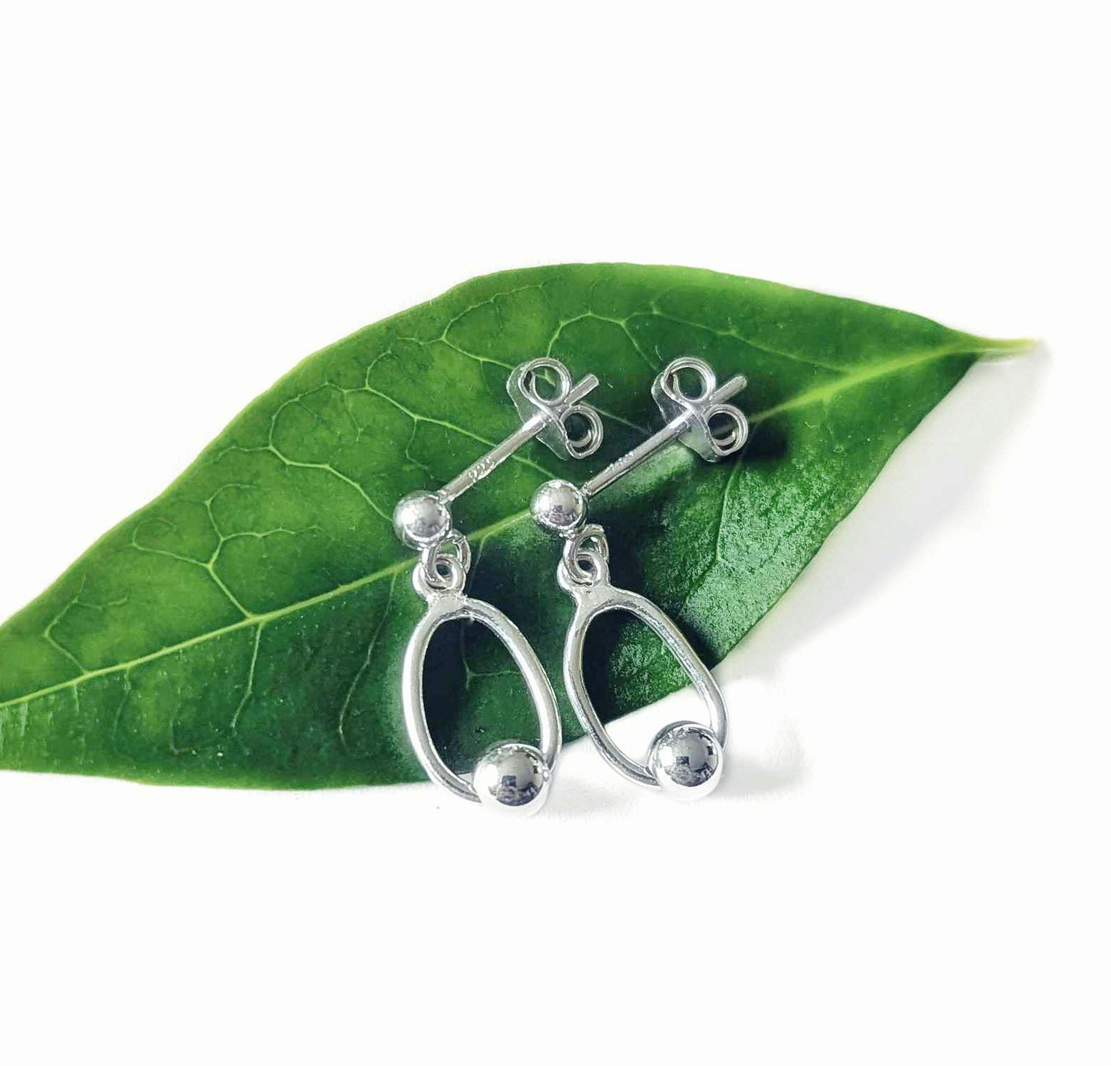 Silver bead loop stud earrings