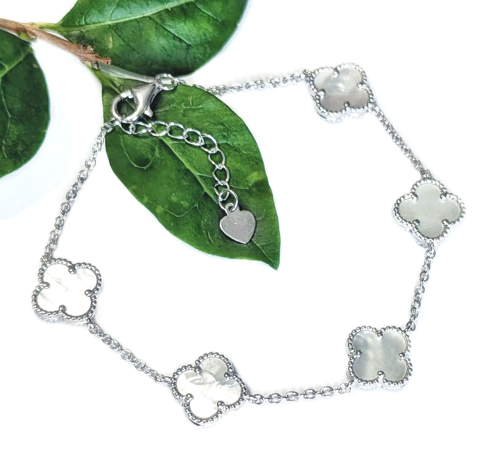 Silver & mother of pearl quatrefoil clover bracelet