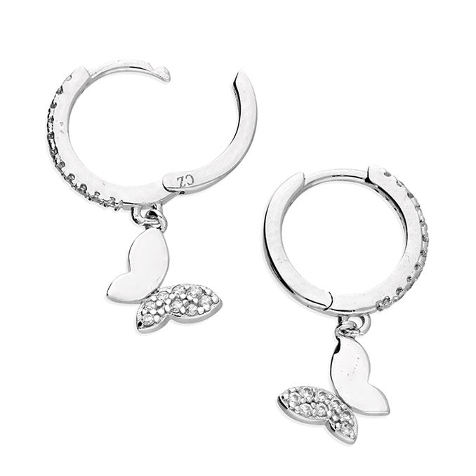 Silver & crystal butterfly huggie hoops