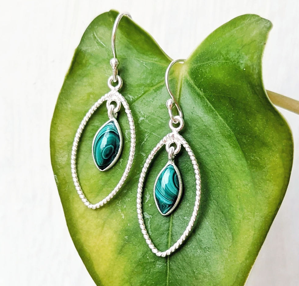 Silver & malachite oval earrings