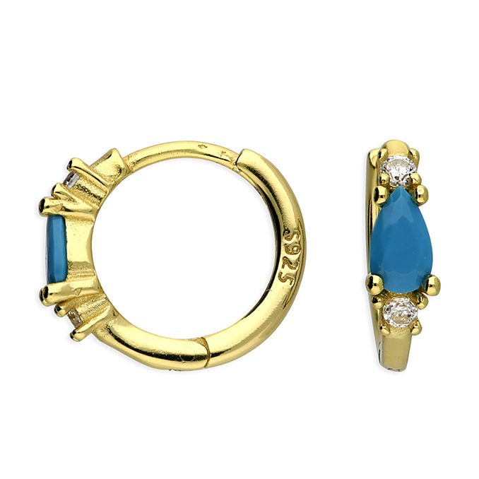 Silver & gold vermeil turquoise crystal huggie hoops