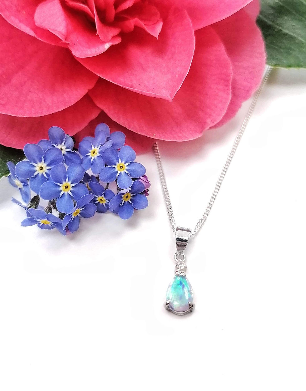 Silver & opalite Crystal drop necklace