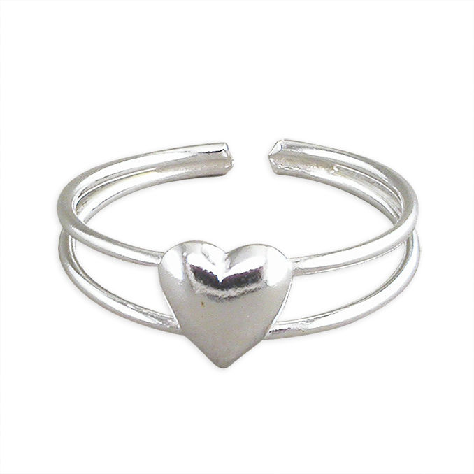 Silver double band heart toe ring