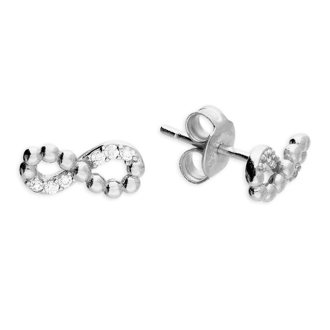 Silver infinity crystal, half beaded stud