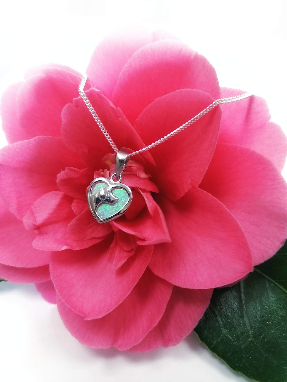 Silver & opalite dog love necklace