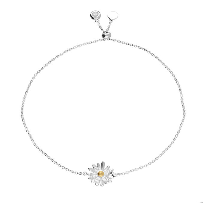 Silver fine daisy slider bracelet