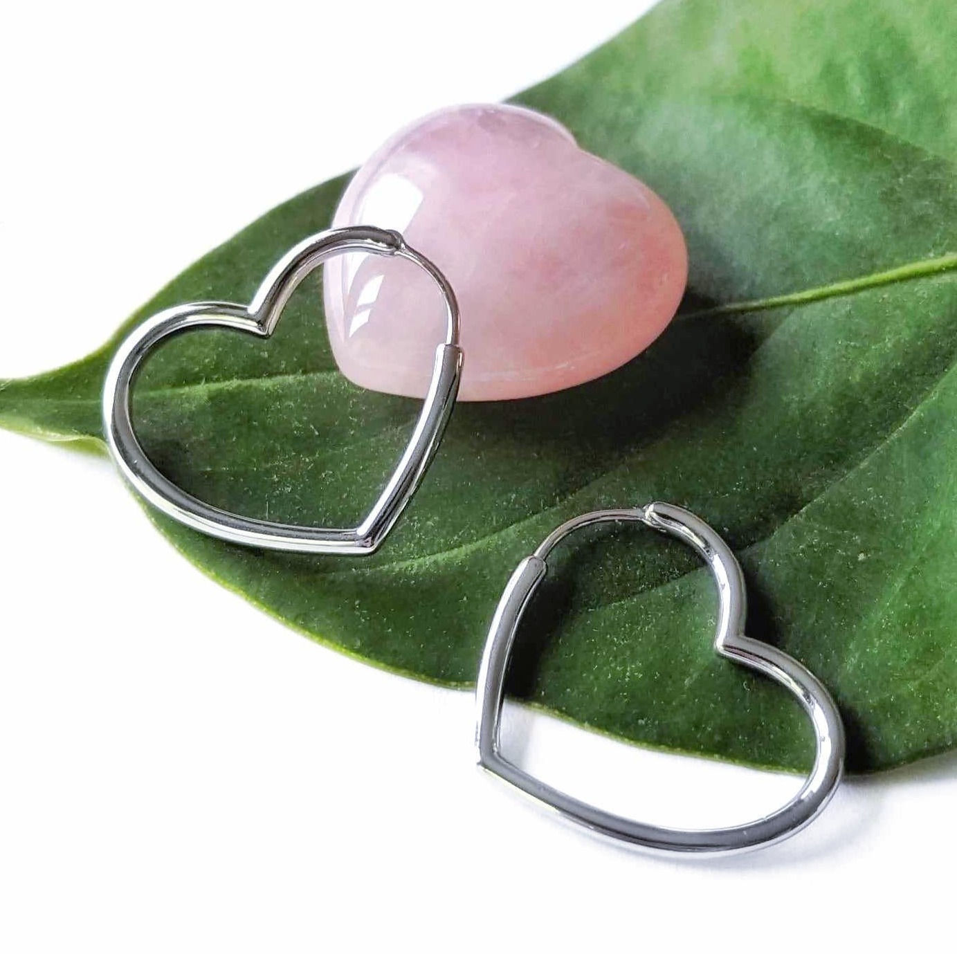 Silver open heart hinged hoops