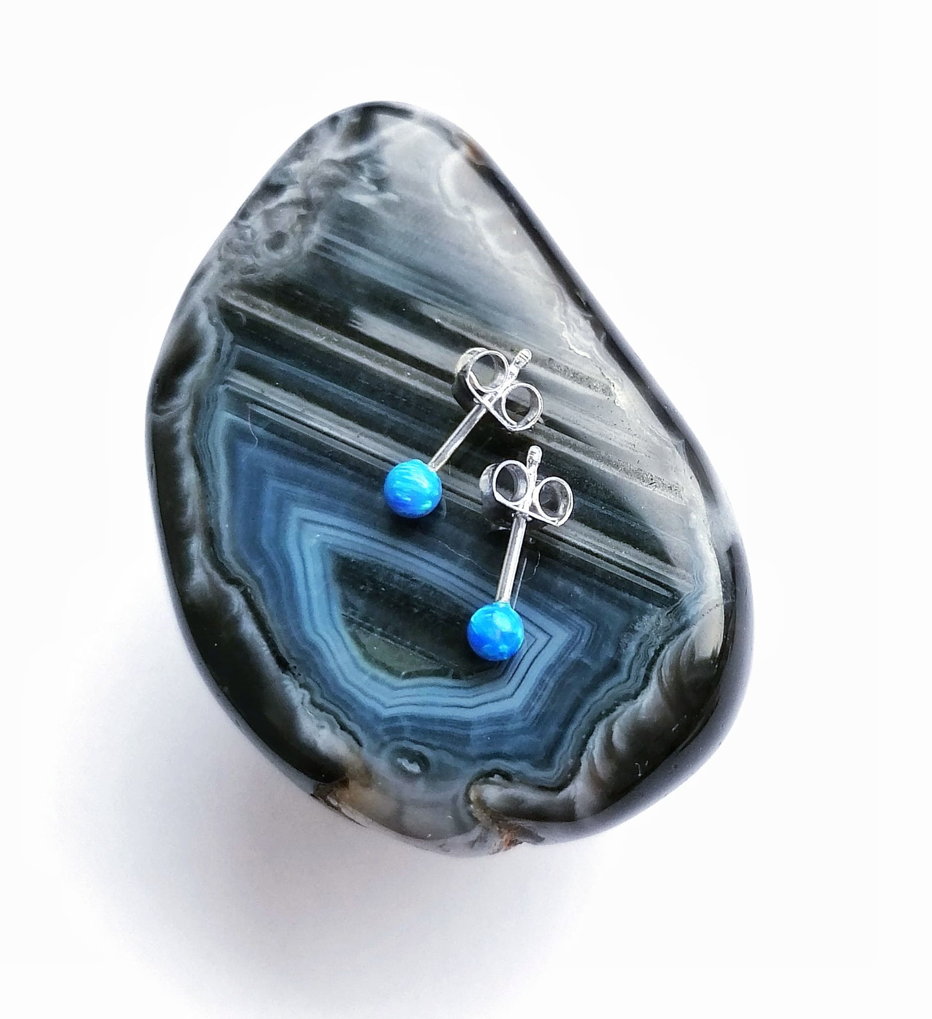 Silver & opalite mini ball studs