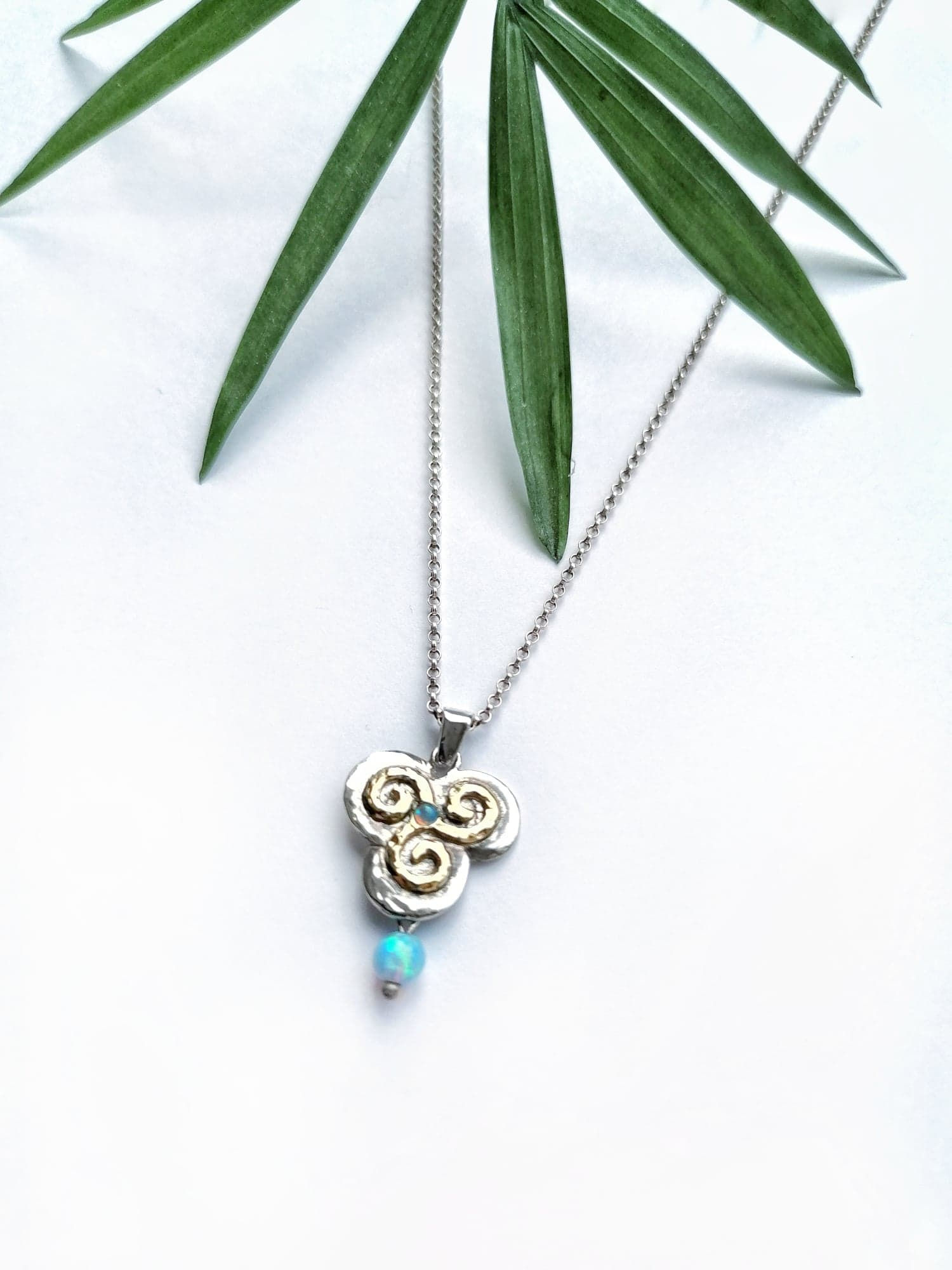 Silver & gold spiral opalite necklace