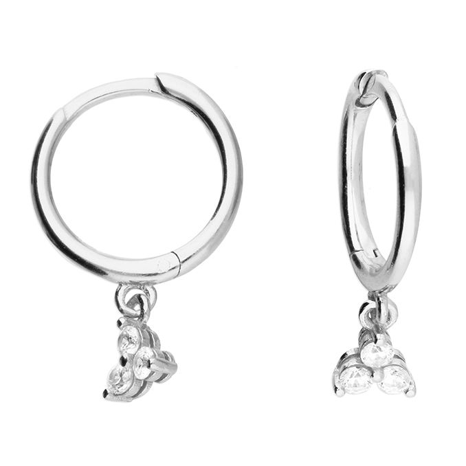 Silver triple crystal huggie hoops