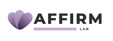 Text that says "Affirm Training" next to the Affirm Lab Logo: three petals in different shades of purple