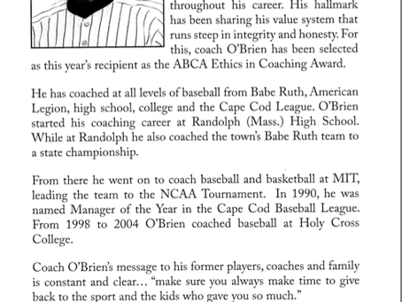 Fran O'Brien '55 to Receive ABCA Ethics in Coaching Award