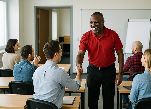 Professeur en formation sécurité serrant la main d'un élève