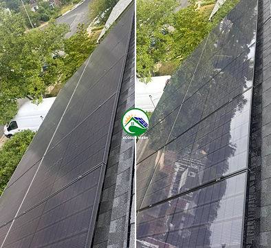Side-by-side image showing solar panels restored to like-new condition.