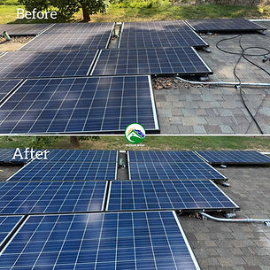 After cleaning view of solar panels producing maximum sunlight absorption.