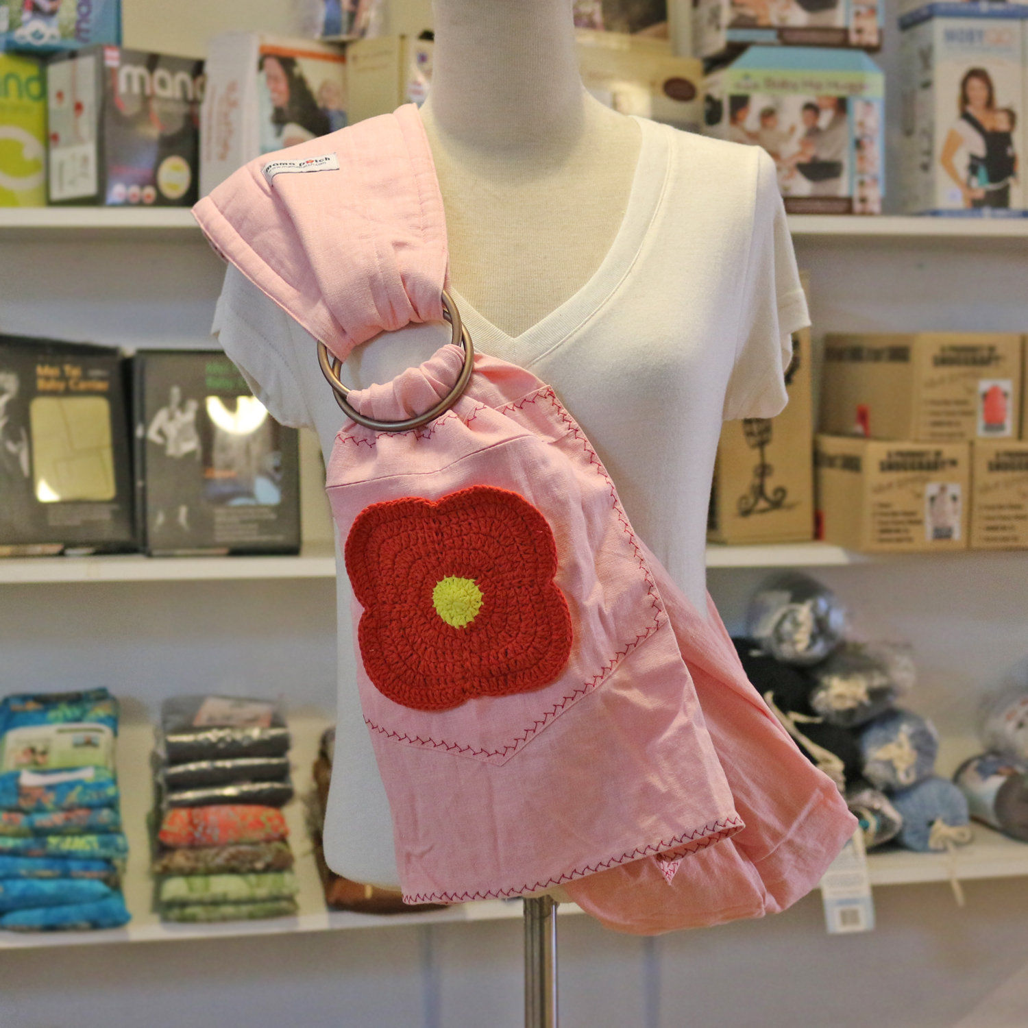 Mama Patch Ring Sling - Baby Pink Linen Lusy Flower (S) -Free Shipping Worldwide