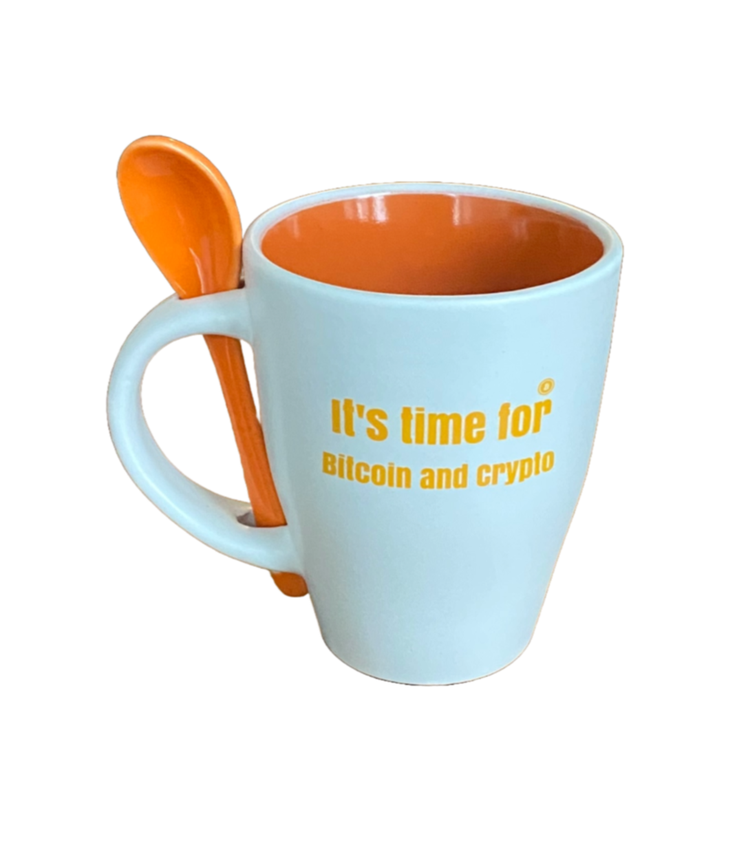 Bitcoin „It „It’s Time for Bitcoin and Crypto“ Tasse mit integriertem Löffel