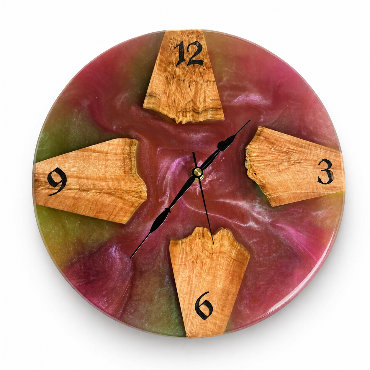 Pink & Green Burly Maple Epoxy Clock