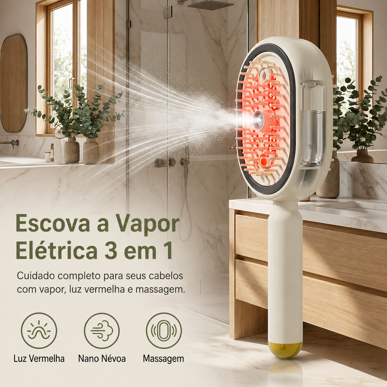 Escova a Vapor Elétrica com massageador a Vapor