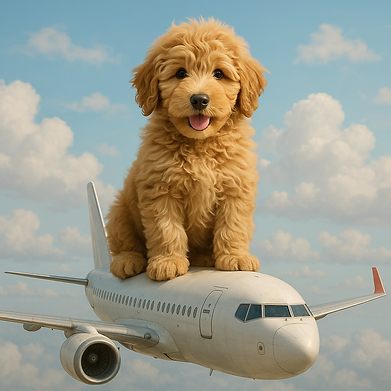 Goldendoodle on airplane