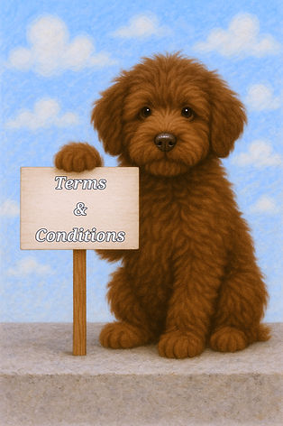 Goldendoodle holding sign