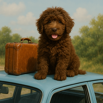 Goldendoodle on car