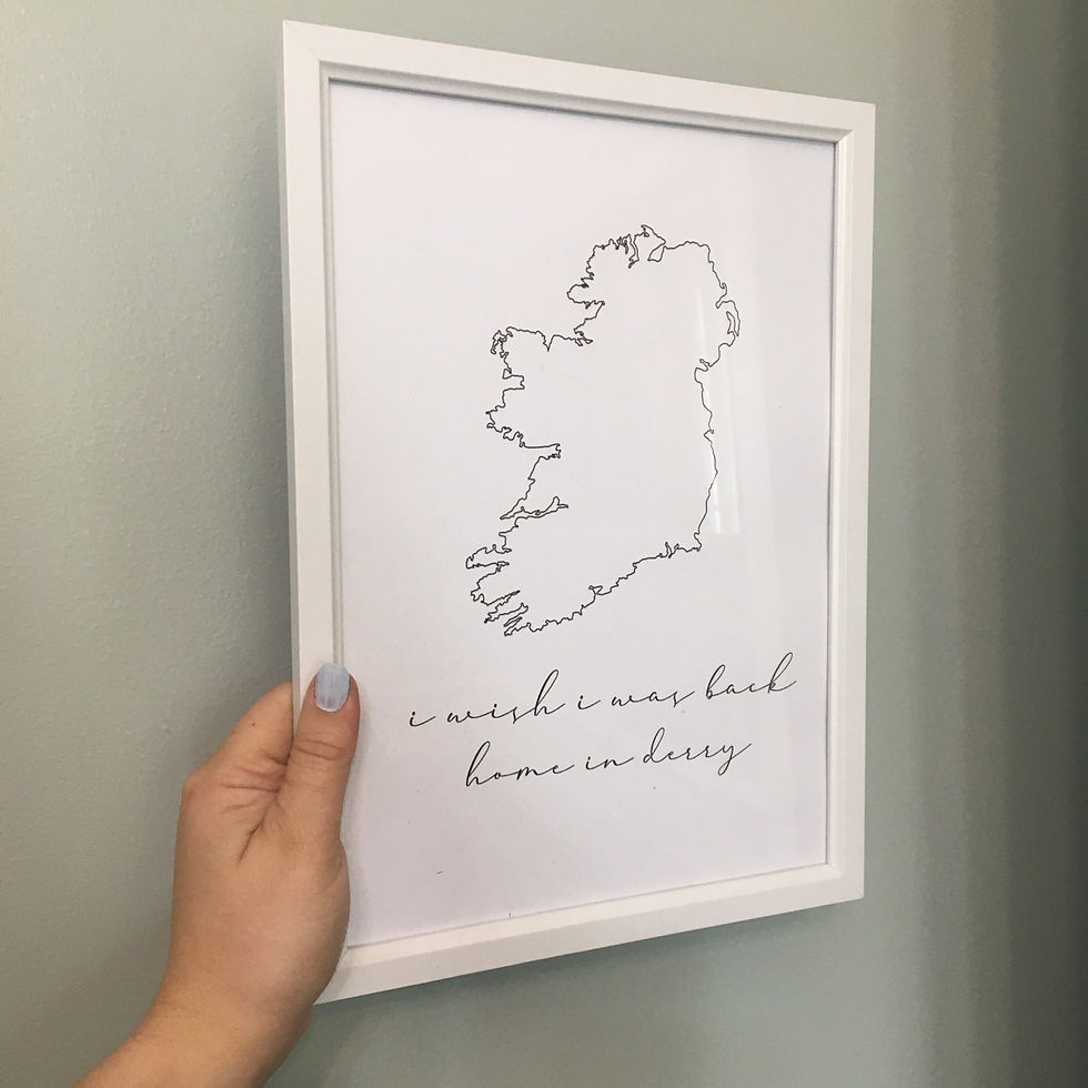 ‘I Wish I Was Back Home In Derry’ Black Ireland A4 Print 