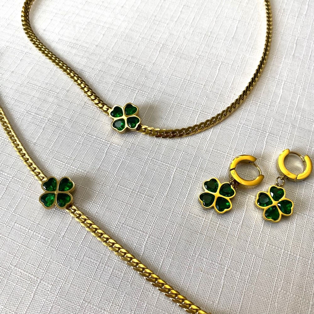 Clover Chain, Bracelet & Huggie Drop Hoops