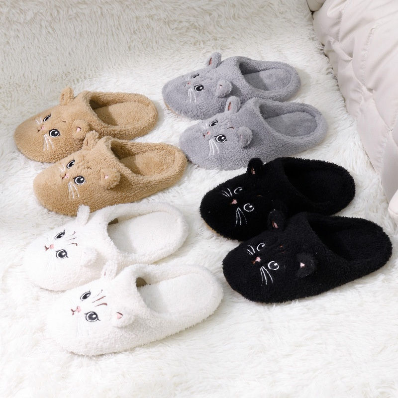 Miniatura: pantufas de inverno fofas com estampa de gatinho, feminina, confortáveis.