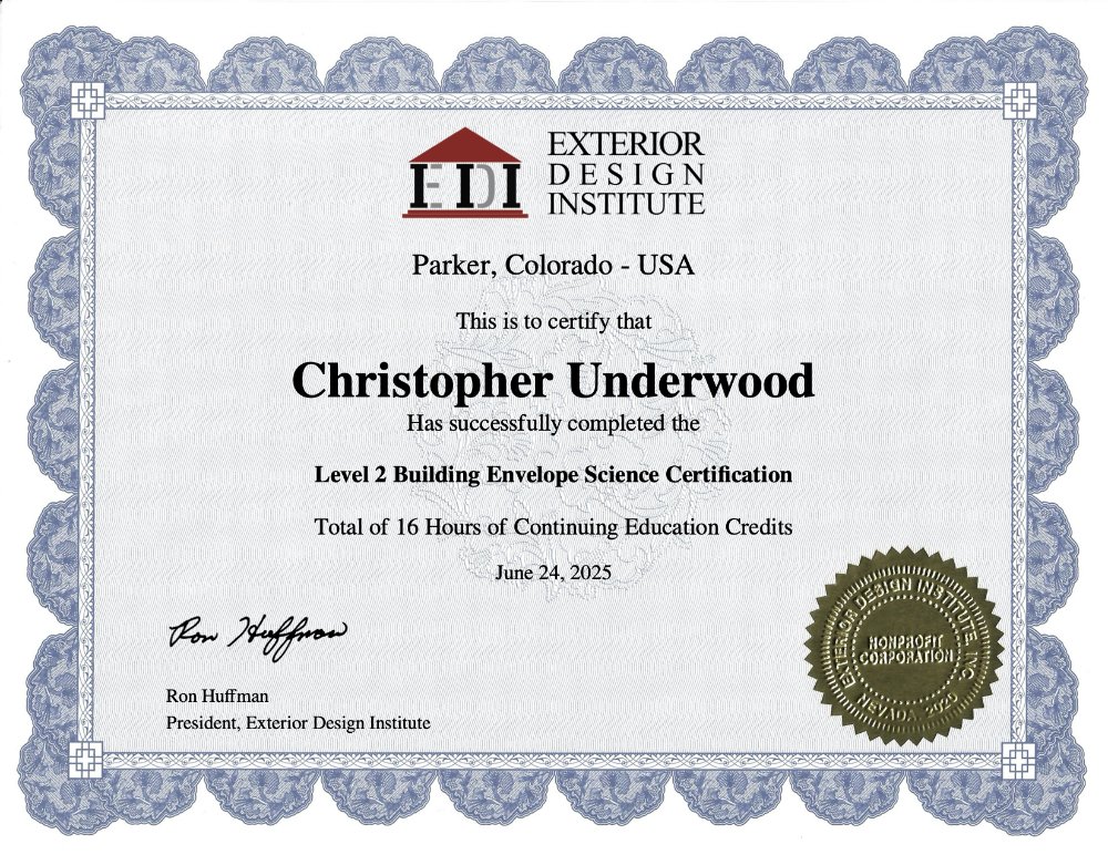 Exterior Design Institute Level 2 Building Envelope Science Certificate