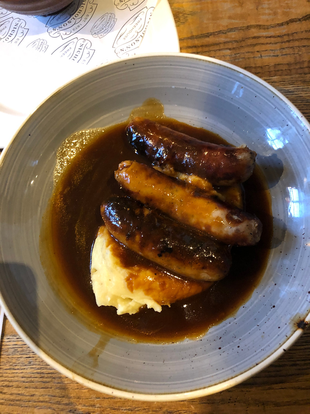 Bangers and Mash in a pub in Edinburgh, Scotland