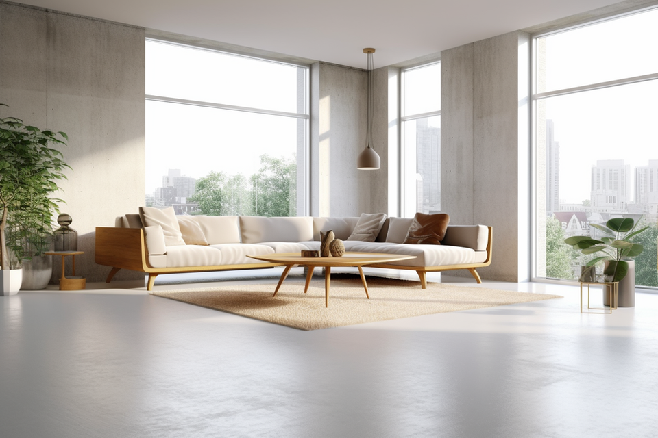 Microcement living room - light grey