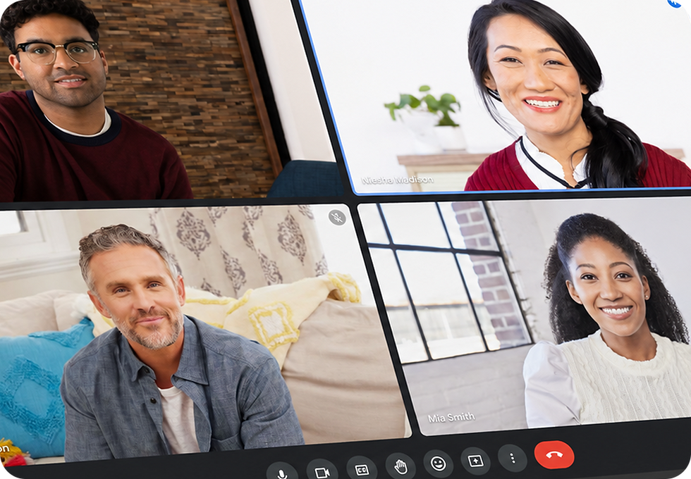 Four diverse professionals in a fundraising consulting video call.