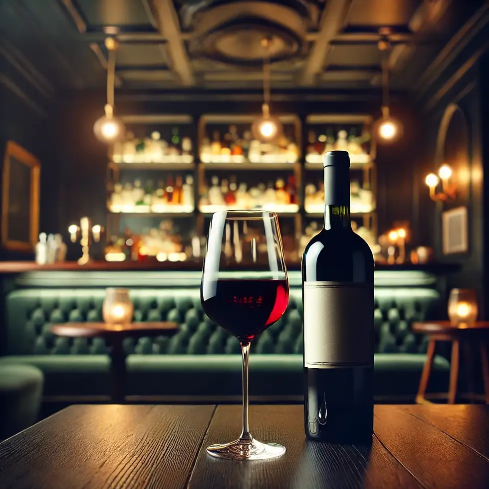 DALL·E 2025-02-16 00.44.46 - A close-up of a glass of red wine with a bottle set on a dark