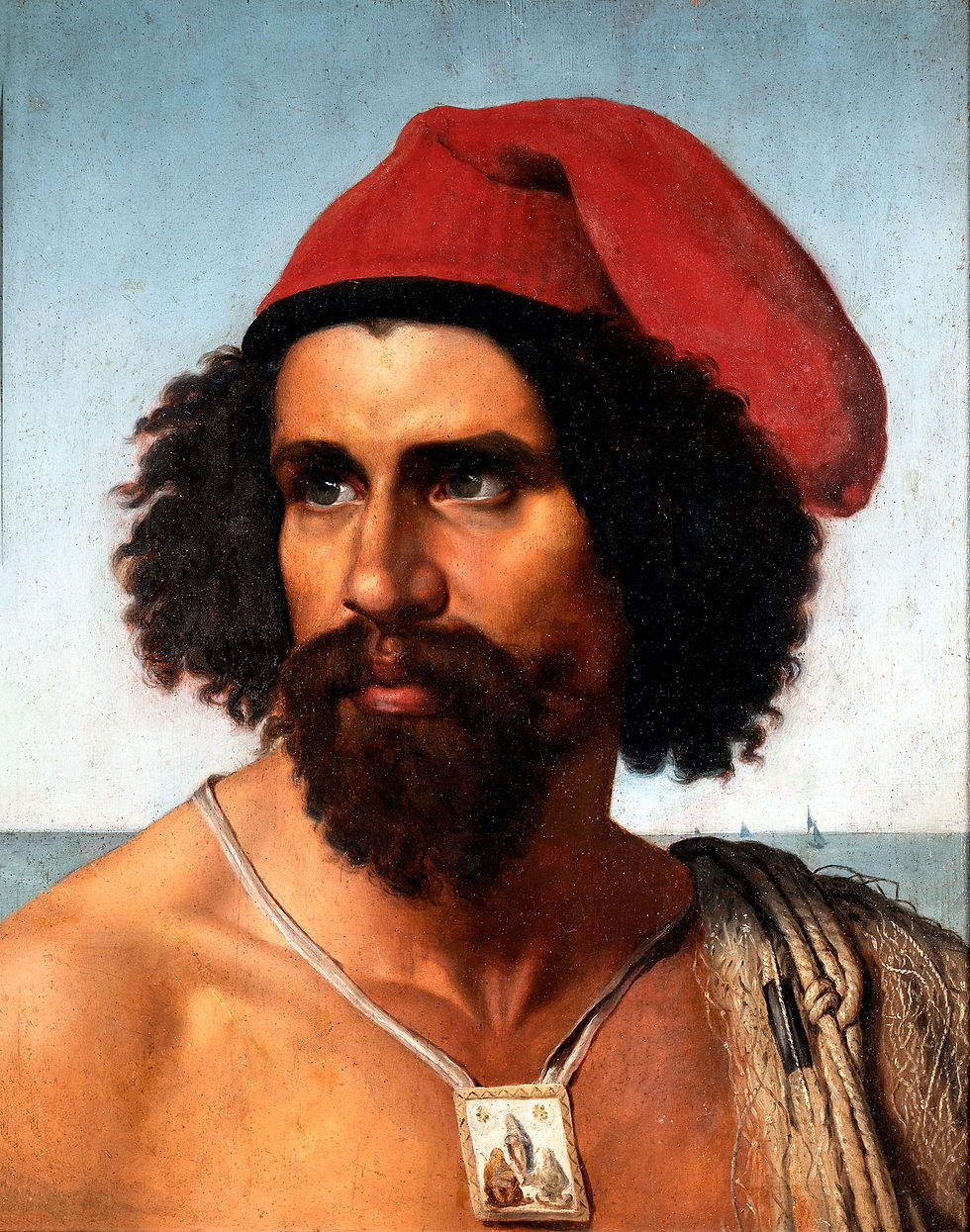 Amalia Cletos Noa, El pescador napolitano (1855). Óleo sobre madera, 20 ½ x 16 ¼” ( 52 x 41 cm). Foto de John Betancourt, Museo de Arte de Puerto Rico (Colección Familia Caso-Latimer).
