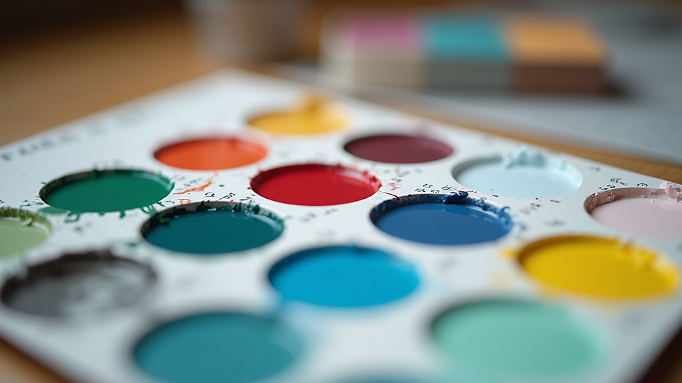Eye-level view of a color palette with various paint samples