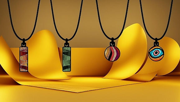 Handmade double-sided stainless steel designer small pendants made in London. The Checkers Orange collection