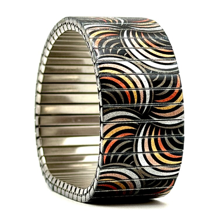 Stainless steel designer bracelet 22mm handmade in London - Circles Discs cosmos earthy cool Metallic by Urband London