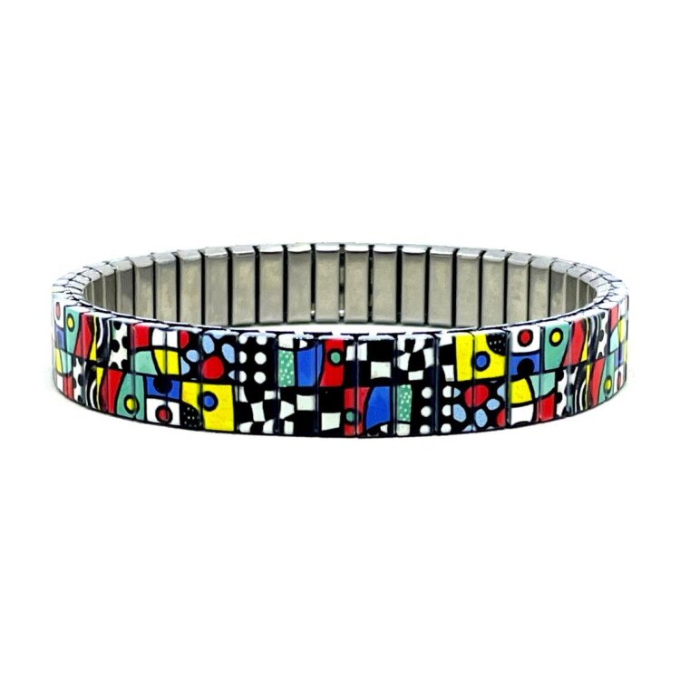 10mm stainless steel stretch bracelet featuring the Art modern artwork in a polished finish. Clasp-free, waterproof, scratch-resistant and nickel-free. Handmade in London and supplied in a gift box. by Urband London