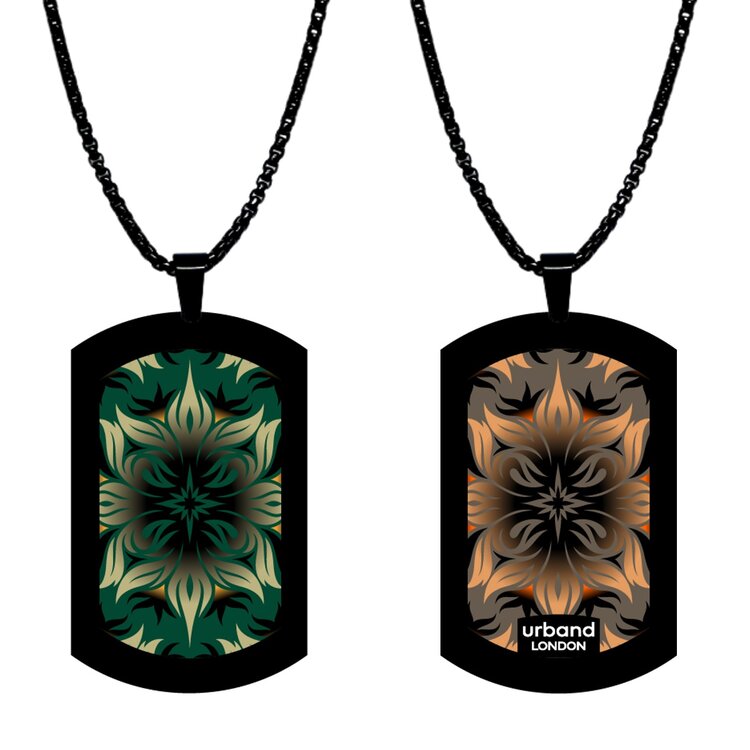 Stainless steel designer double-sided medium size pendant 24mm x 40mm handmade in London - Flowers Cross earthy obsession Metallic by Urband London