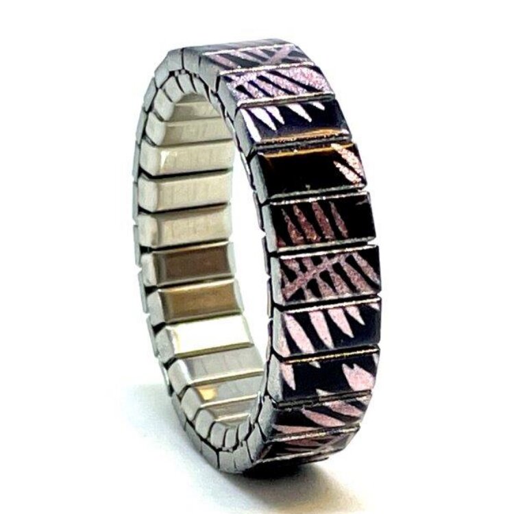 Stainless steel designer ring 6mm handmade in London - Cool Blossom caphelonia pink green Metallic by Urband London