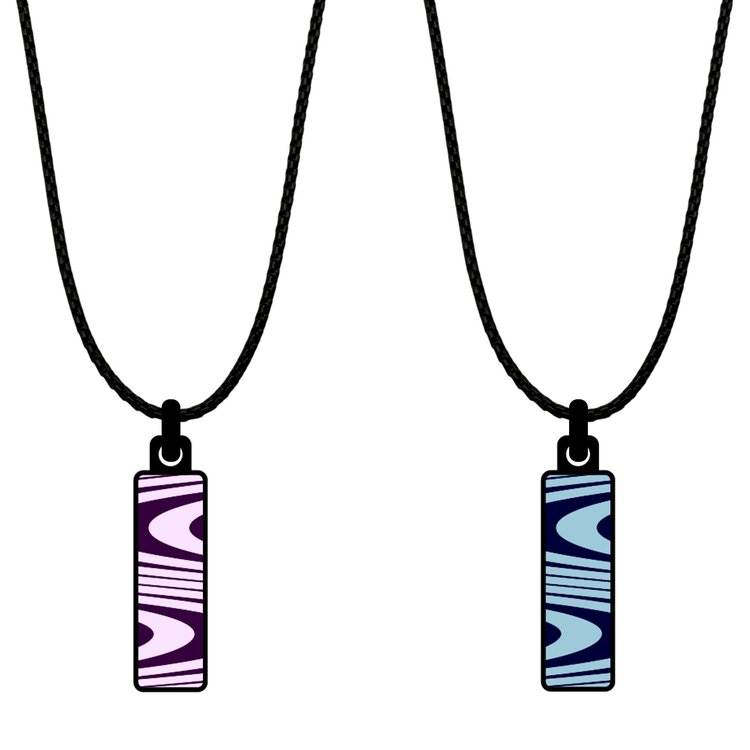 A double-sided 8mm x 24mm rectangular stainless steel pendant featuring the Waves Lines purple blue design in a metallic finish. Its slim shape and two-sided artwork give it a contemporary, easy-to-wear character. by Urband London
