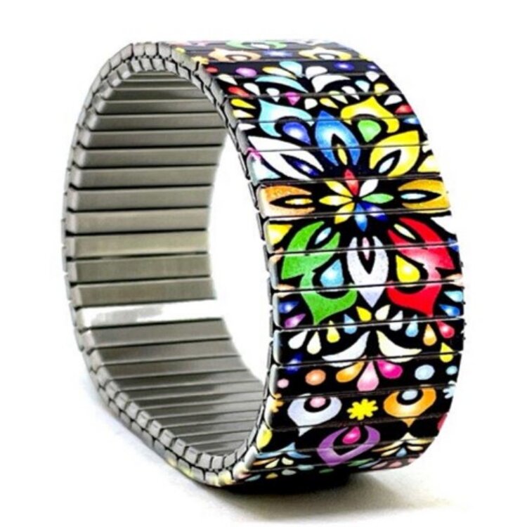 Stainless steel designer bracelet 22mm handmade in London - Flowers Mandala tropical by Urband London